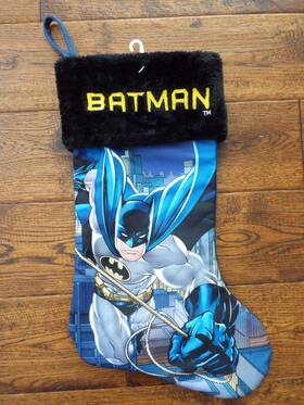 Batman 099794992370 New Christmas Stocking Blue And Black Furry Cuff 17 Inch