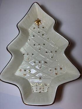 Figh17a Baum Bros. Formalities By Brothers Super Christmas Tree Candy Dish Ivory And Gold