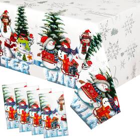 Printed-02 Bbto 4 Pcs Christmas Snowman Rectangle Table Cloth Mistletoe Cottage Printed Plast