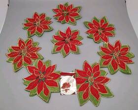 Bed Bath & Beyond 011832279281 Christmas Poinsettia Flowers Set Of 8 Utensil Holders Euc