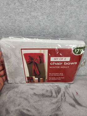 Bed Bath & Beyond 722015322242 Set Of 2 Winter Holly Chair Bows White Christmas Holiday Wedding Party Festive