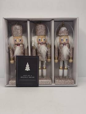 Bella Lux 60ad5324-4ed6-47 Rose Gold Glitter Nutcracker Ornaments Pink Christmas Set Of 3 - New