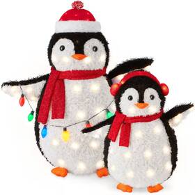 Best Choice Products 313048629677 36 Inch Red Led Penguin Family Christmas Yard Decor With 150 Clear Lights 2-piec