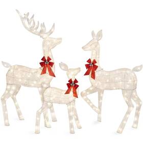 Best Choice Products 445027686661 3-piece 6. 5ft White Lighted Christmas Deer Set Outdoor Yard Decoration With 385 L
