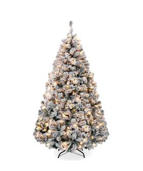 Best Choice Products 842957115129 Pre-lit Artificial Christmas Tree 6ft Snow Flocked Design Pine Metal Stand