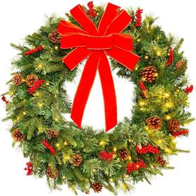 Best Choice Products 842957124220 30in Pre-lit Battery Powered Christmas Wreath Artificial Pr
