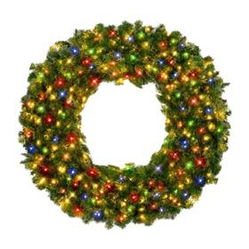 Best Choice Products 842957173334 24in Large Multi Color Prelit Fir Christmas Wreath Holiday