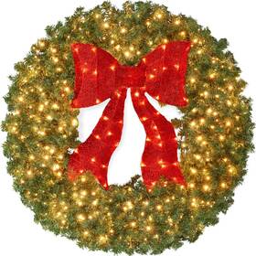 89855479 Best Choice Products 48in Artificial Pre-lit Fir Christmas Wreath Decor With Red