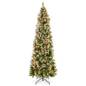 Sky5917 Best Choice Products 6ft Pre Lit Pencil Christmas Tree Partially Flocked Decorated For Home Skinn