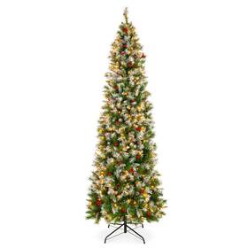 Sky5919 Best Choice Products 7.5ft Pre-lit Pencil Christmas Tree Partially Flocked Pre-decorated For Home
