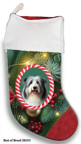 Bb08170 Best Of Breed Bearded Collie Holiday Christmas Stocking