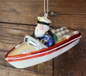 Bestpysanky 670579353397 Captain Santa On A Boat Mouth Blown Glass Christmas Tree Ornament