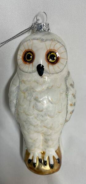Bestpysanky 670579353427 White Owl Glass Holiday Christmas Tree Ornament Glitter Accents Silver 5.5 In H