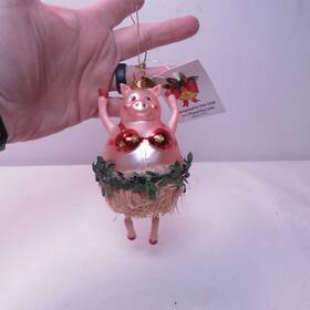 Bestpysanky 716417755951 Pig In Grass Skirt And Floral Bikini Blown Glass Christmas Ornament