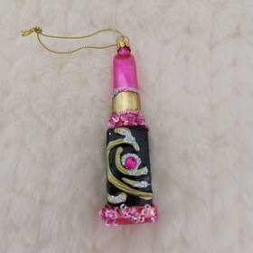 Bestpysanky 716417756873 Lipstick Glass Christmas Ornament Glitter Bling Hot Pink