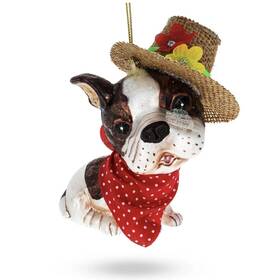 Bestpysanky 810023106906 Dapper Boston Terrier In Hat Red Scarf Blown Glass Christmas Ornament Adorable