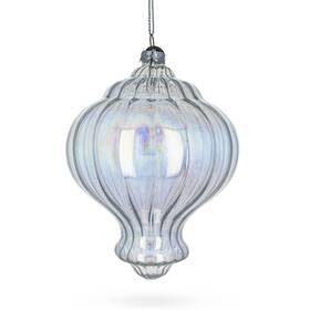Bestpysanky 840153707339 Lantern Shape Finial Clear Iridiscent Glass Christmas Ornament 5.3 Inches