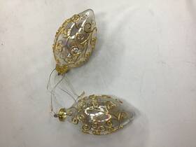 Bestpysanky 840153723025 2 Golden Filigree On Clear Glass Christmas Ornament Dd
