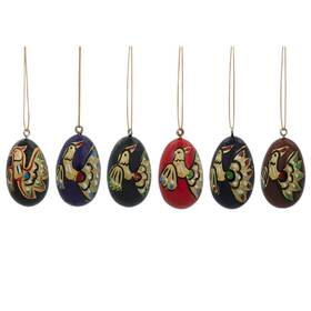 Twl-tdl01319 Bestpysanky Set Of 6 Golden Birds Egg Shape Wooden Christmas Ornaments 1.5 Inches