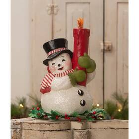 Tj4321 Bethany Lowe - Christmas Holly Berry Snowman And Candle