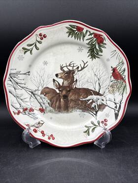 Better Homes & Gardens 808608036748 Heritage Deer Christmas Salad Plate Winter Forest