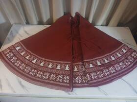 Bianhua 048521963542 Red Knit Christmas Tree Skirt Poinsettias Snowflakes Trees