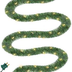 Vi-tt100nb Biswing 50ft Pre-lit Christmas Green Garland Lighted 50 Ft Warm White