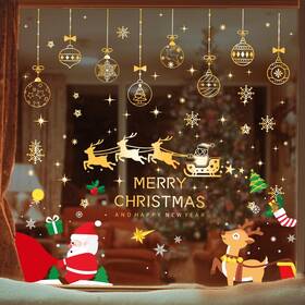 Sdjct200p Bittesnew Gold Christmas Window Clings - 200 Pcs Stickers Santa And Reindeer Winter Cl Inch
