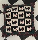 Black White Felt Scottie Pillow Red Wool Backing Square Scotties