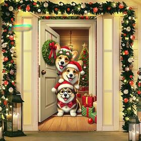 24072907clfch Blissyard Christmas Door Cover 71x35 Inch Corgi Santa Dogs Banner Cute