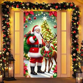 248138bxnqq Blissyard Santa And Reindeer Christmas Door Cover 71x35 Inch Claus