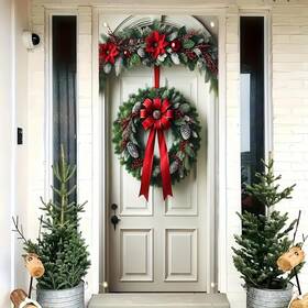 Blissyard 799849862367 Natural Pinecone Christmas Wreath With Bells 71x35inch Rustic Winter Door Decora