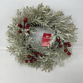 Bloom Room 196981227144 14 Inch Artificial Christmas Mistletoe Wreath With Red Berries
