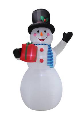 Blossom Inflatables 799632108290 12 Foot Tall Huge Christmas Snowman Holding Gift Box Lighted Blowup Party Dec