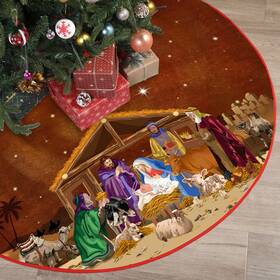 Gey-blosssound-1221 Blosssound Christmas Nativity Tree Skirt 48 Inch Scene Tre