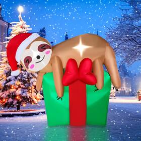 Chx22207-120-y3 Blowout Fun 4ft Christmas Inflatables Cute Sloth Lying On Gift Box Green Red