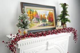 Berry02 Blucielo Nuovo 6ft Red And Black Berry Garland With Acrylic Ice Frosted Christmas For