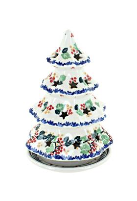 513-2056 Blue Rose Pottery Polish - Red Holly Medium Christmas Tree Luminary 7 Inch Tall