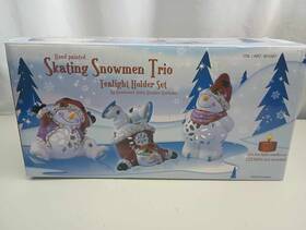 Blue Sky 696342970141 Skating Snowman Trio Tea Light Holder Set Heather Goldmine Christmas