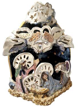 Cl20050 Blue Sky Clayworks First Christmas Nativity Heather Goldminc 3 Tier Tea Light