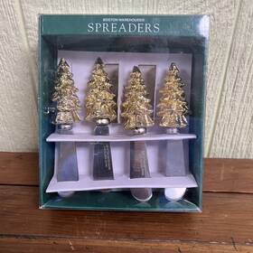 Boston Warehouse 026602128737 Set Of 4 Christmas Tree Cheese Spreaders Stainless Steel Knives