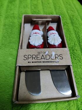 Boston Warehouse 026602506795 Christmas Santa Knife Spreaders Jams Dips Set 2 Nib Dinnerware