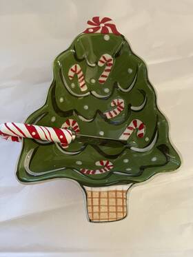 74614 Boston Warehouse Dip Bowl And Spreader Set Candy Canes Christmas Tree