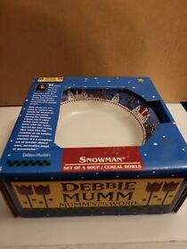 Brand New Debbie Mumm Set Of 4 Christmas Snowman Soup Cereal Bowls Nib