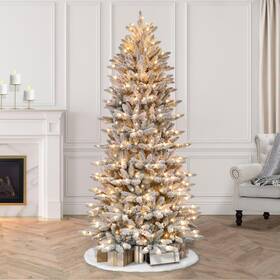 253-ffslf-75c5 Branded 7.5 Foot Pre-lit Slim Flocked Fraser Fir Artificial Christmas Tree With 500 U
