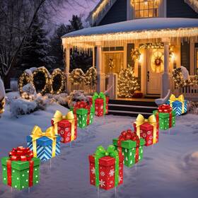 Branded 313053382376 10 Pcs Christmas Yard Signs Decor With Led Lights Glitter Stakes