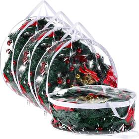 Branded01 313043555520 4 Pieces Clear Christmas Wreath Storage Container With Dual Zippers For Seasonal