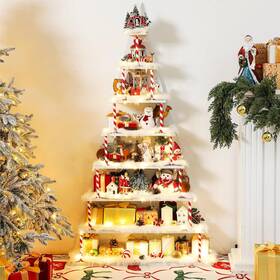 2952 Branded01 744110694987 8 Tier Christmas Village Display Shelves 5.2ft Large Tree Corner Shelf