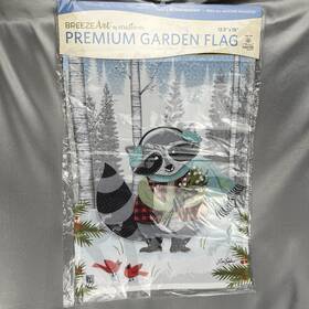 31929 Breezeart By Studio M Winter Raccoon Premium Garden Flag 12.5 Inch X 18 Christmas