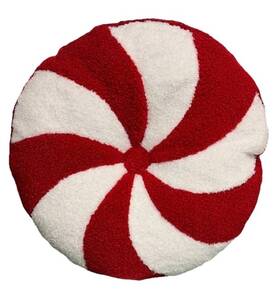 11487-006 Brentwood Christmas Holiday Red White Peppermint Swirls Candy Round Pillow 16 Inch